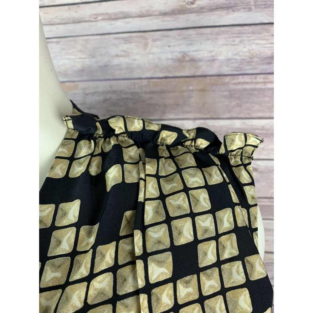 Alexander Wang Black Silk Dress Size 2 Women's Ruffle Print Vneck Cap Sleeve Y2K - Picture 3 of 12